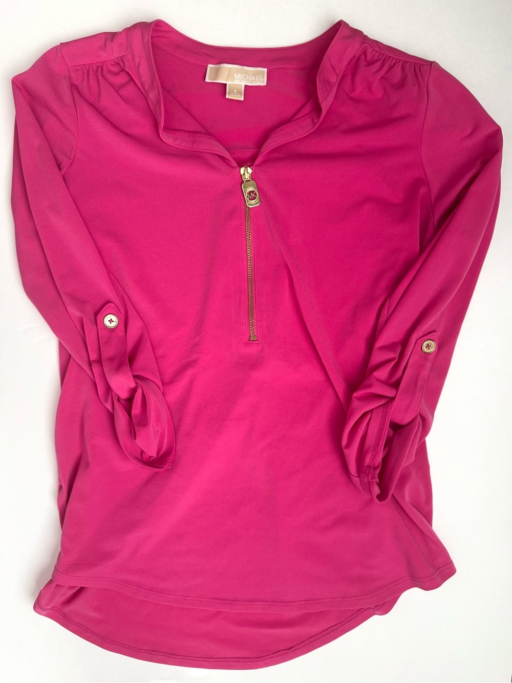 MICHAEL Michael Kors Fuchsia Zip-Front Long Sleeve Top with Gold Hardware